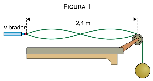 Figura 1: onda estacionária no trecho horizontal de 2,4 m da corda, com a esfera suspensa no ar