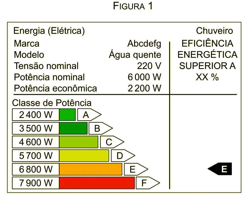 Figura 1: etiqueta do chuveiro com tensão nominal de 220 V, potência nominal de 6000 W e potência econômica de 2200 W