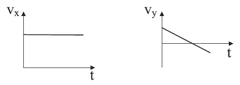 Alternativa C: vx constante; vy decrescente linear, positivo no início e negativo depois