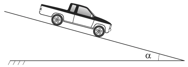 Veículo descendo uma ladeira inclinada de um ângulo alfa com a horizontal