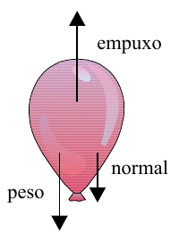 Balão com empuxo para cima, normal e peso para baixo