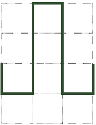 Alternativa E: um quadradinho para baixo na primeira coluna, dois quadradinhos para cima na segunda e um quadradinho para baixo na terceira