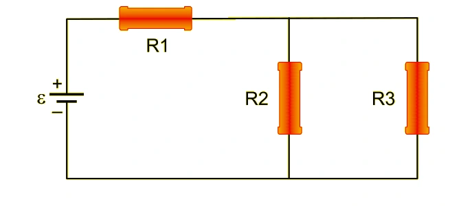 Circuito com R1 em série com a associação em paralelo de R2 e R3