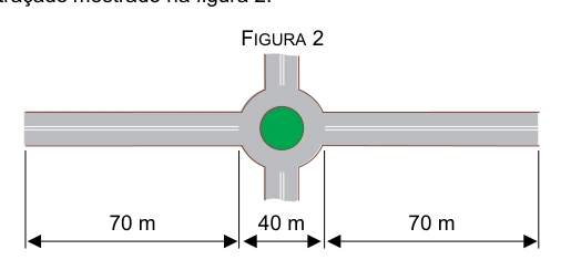 Figura 2: trecho de 180 m com rotatória, dividido em 70 m, 40 m e 70 m