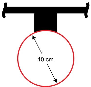 Vista superior do aro de basquete preso à tabela, com o diâmetro do aro indicado como 40 cm